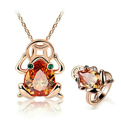 

Yoursfs® 18K Rose Gold Plated Coin-in-Mouth Crystal Frog Necklace&Ring Sets Use Austrian Crystal Fashion Jewelry Set