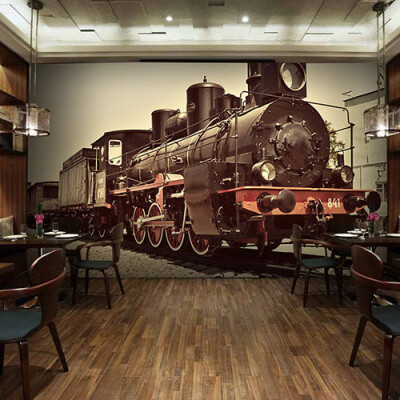 

3D photo wallpaper retro 3D train head wallpaper mural train themed restaurant cafe KTV bar background wall wallpaper