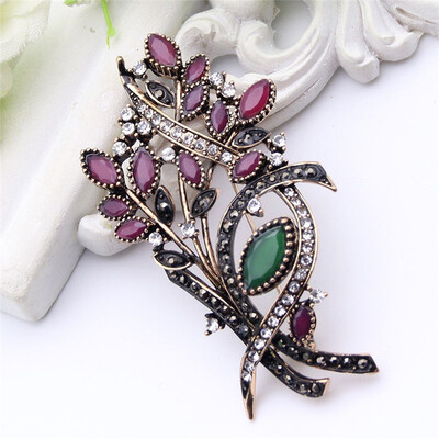 

Festival Jewelry Women Turkish Olive Branch Brooch Resin Pins Antique Gold Color Flower Brooches Broches Ladies Hijab Pin Gift