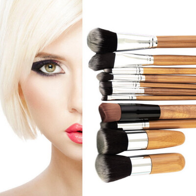 

11pcs Bamboo Handle Foundation Blending Makeup Brushes Set + Flat Angled Brush