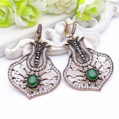 

Vintage Long Drop Earring Turkish Antique Gold Hollow Floral Jewelry Earrings For Women Arabesque Brincos Pendientes Mujer Moda