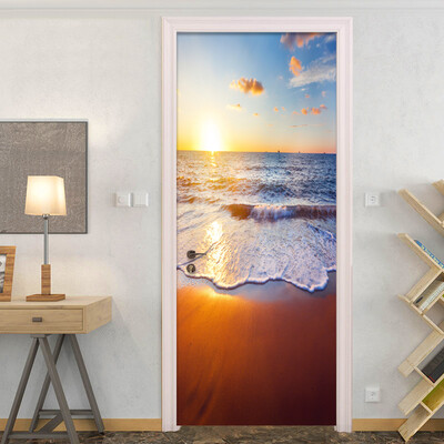 

Custom Mural Wallpaper Beautiful Sea Landscape 3D Door Sticker PVC Moisture-Proof Wallpaper Living Room Home Decor 3D 77cmx200cm