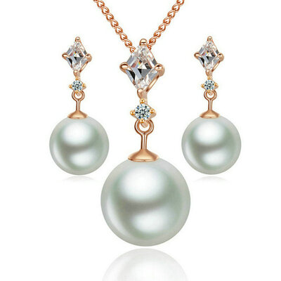 

Yoursfs® 18K Rose Gold Plated Ladyhood Pearl Necklace and Hoop Earring Use Austrian Crystal Bridal Jewelry Set