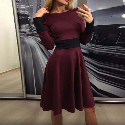 

Lovaru ™ 2017 Women Autumn Dress Red Long Sleeve Office lady Zippers Fashion Women Knee-Length A-Line Dresses