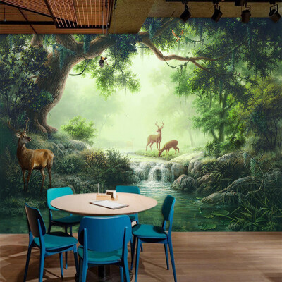 

Custom Mural Wallpaper 3D Forest Elk Oil Painting Papel De Parede Living Room TV Sofa Cafe Backdrop Wall Paper Home Decor Murals