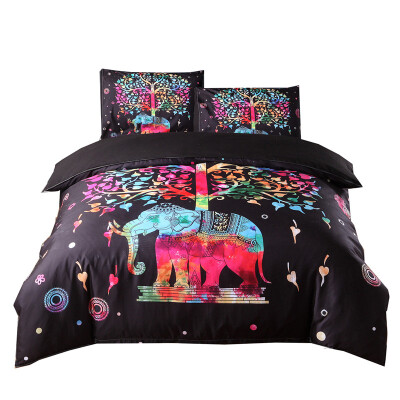 

IDouillet Duvet Cover Set and 2 Pillowcases Microfiber Mandala Elephant and Tree Pattern Red and Black Full Twin Queen King Size