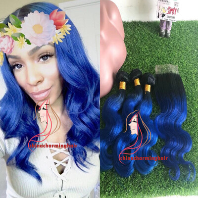 

Human Hair Weave 1B Blue Ombre Color Brazilian Virgin body wave Hair Bundles 3Pcslot Cheap Ombre blue Brazilian Hair