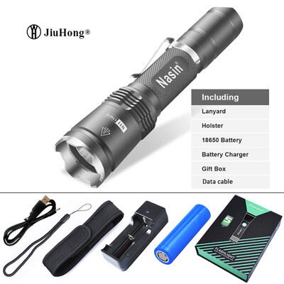 

WH Тактический фонарик XM-L2U3 LED 930 Lumen Ultra Тактический светодиодный фонарик 6 режимов Водонепроницаемый факел платный