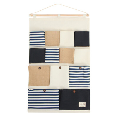 

ORZ Wall Storage Bag 13 Pocket Navy Linen/Cotton Fabric Closet Organizer Hanging Bag Multi-Layer Storage Bag Rack Makeup Storag