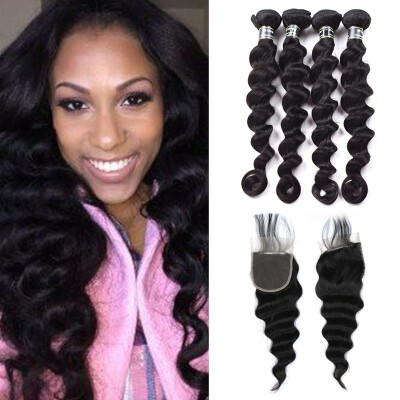 

Amazing Star Loose Wave with Closure Brazilian Virgin Hair Bundles with Closure Top Quality Loose Wave Bundles with Closure Soft