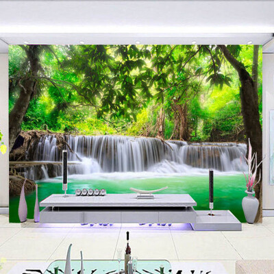 

HD Forest River Waterfall Backdrop Декоративная настенная живопись 3D стерео соломенная текстура Mural Гостиная Столовая Обои Roll