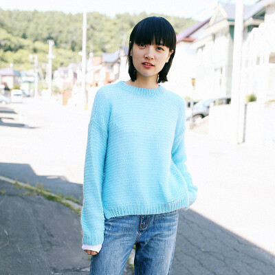 

And with pure Raincun C6140 mohair sweater womens head straight short solid color sweater shirt sky blue  C6140L60M