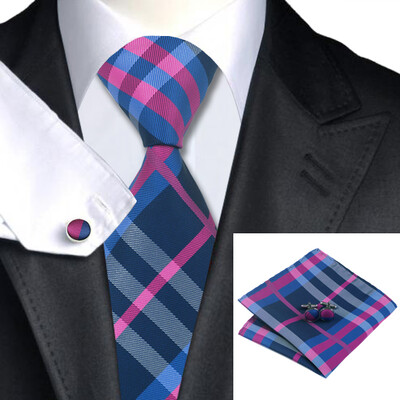 

N-0653 Vogue Men Silk Tie Set Purple Stripe Necktie Handkerchief Cufflinks Set Ties For Men Formal Wedding Business wholesale