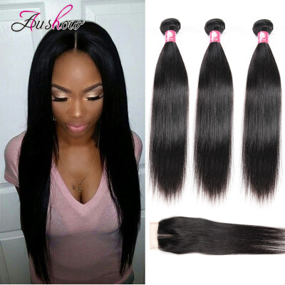 

7A Malaysian Virgin Hair With Closure 3pcs Malaysian Straight Wave With Closure Hair Bundles With Lace Closures