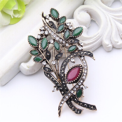 

Festival Jewelry Women Turkish Olive Branch Brooch Resin Pins Antique Gold Color Flower Brooches Broches Ladies Hijab Pin Gift