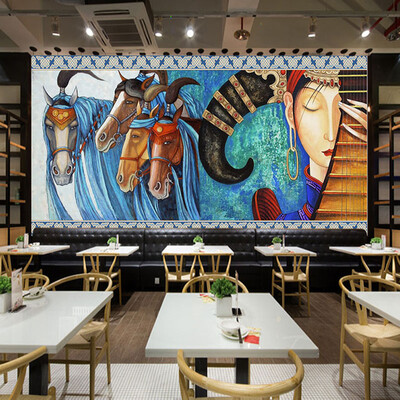 

Пользовательские обои Mural Lute Horses Ручная роспись Абстрактное искусство Стена Картина Ресторан Cafe Living Room Hotel Fresco Wall Paper
