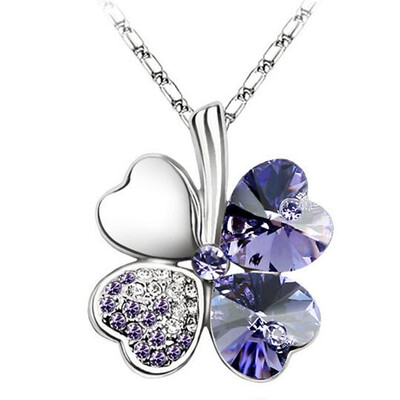 

Women Vintage Fashion Jewelry Heart Crystal from Austrian Four Leaf Clover Necklace Pendants Trendy 201