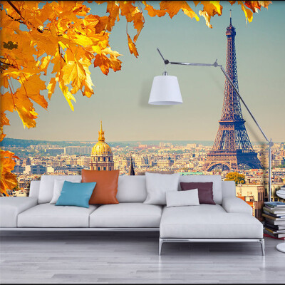 

Custom 3D Mural Wallpaper For Wall Straw European City Eiffel Tower Yellow Leaves Wallpaper Modern Room Backdrop Home Decor