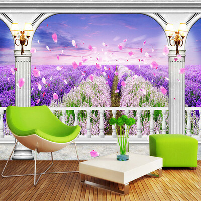

3D Natural Scenery Mural Обои Пользовательские 3D Розовые Фиолетовые Цветы Полевые Бумажные Постельные принадлежности Пейзаж Домашний Декор Облицовка