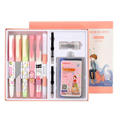 

Hero HERO cartoon positive posture student pen ink pen plastic rod 6 sticks female models