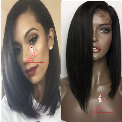 

silky straight Lace Front Human Hair Wigs 130% Density Brazilian Straight Hair Short Bob Wig With Baby Hair