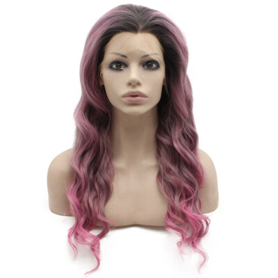 

Iwona Synthetic Hair Lace Front Long Wavy Ombre Pink Three Tone Wig