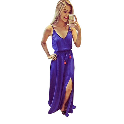 

Lovaru ™New 2015 fashion Backless fine condole super long and to simple pure color sleeveless dress no belt
