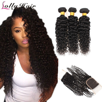 

Brazilian Kinky Curly Virgin Hair Weaving 3pcs With Lace Closure Brazilian Virgin Human Hair With Closure Natural Color For Woman
