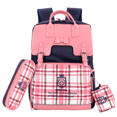 

AMIKAMIDA childrens school bag 1-3-6 grade primary school bag British wind shoulder burden backpack girl bag pink bag289