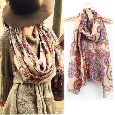 

CANISHot Fashion Womens Vintage Flower Pattern Long Scarf Shawl