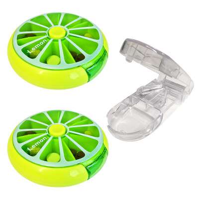 

Love Loves one Rotating Round 7-Piece Drug Storage Box Portable Small Object Storage Box Set with Green Pill Box 2 Cut Medicine 1