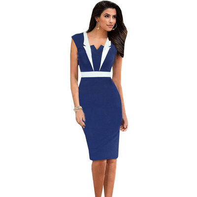 

Lovaru ™New 2015 fashion Simple temperament contrast color sleeveless recreation bag hip cultivate one's morality dress