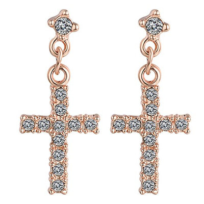 

Серьги с крестообразным вырезом на основе розового розы Rose Crucifix Clear CZ Vintage Drop Dangle Earrings Women Jewelry
