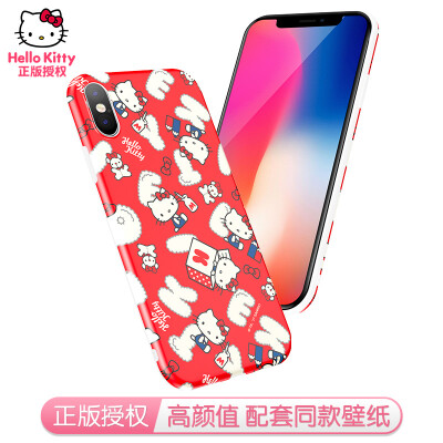 

Hello Kitty Apple iPhoneX Mobile Shell Apple 10 cartoon protective sleeve all-inclusive silicone shatter-resistant soft shell cute cotton candy Hello Kitty red