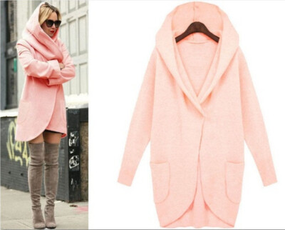 

Autumn Winter Ladies Hooded Long Jackets Woolen Warm Women Slim Pocket Coats Outwear Overcoat S-4XL