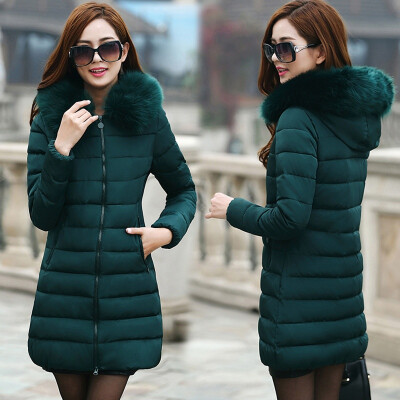 

2017 New Womens Fashion Wool Collar Winter Thicken Warm Down Jacket Cotton-padded Jacket