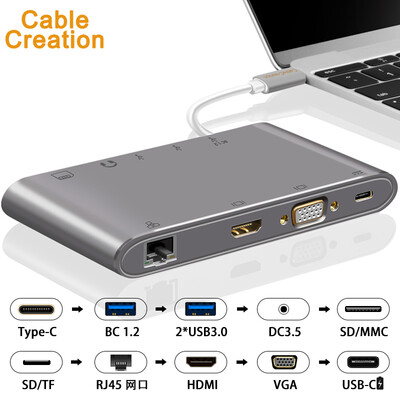 

CABLE CREATION CD0444 Type-C HDMI Converter Connector USB-CVGA Ethernet USB30 Hub Notebook Mac Function Docking Docking Projection