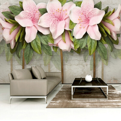 

3D Wallpaper Stereo Relief Pink Flowers Leaves Brick Wall Murals Bedroom Living Room TV Sofa Backdrop Wall Paintings Home Decor