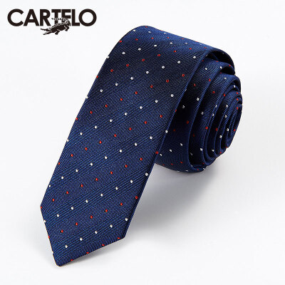 

Card Di Le Crocodile CARTELO lazy easy to pull men's tie groom married leisure narrow tie men Korean version of the formal business gift box loaded CC57C18021 Navy blue and white dots