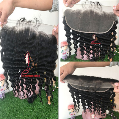 

Lace Frontal Closure 8A Malaysian Indian Peruvian Cambodian Brazilian Human Hair Deep Wave Closures Bleached Knots Ear To Ear 13x6
