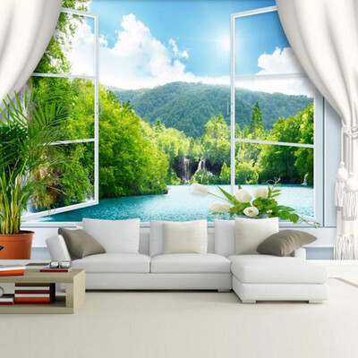 

Custom Wall Mural Wallpaper 3D Stereoscopic Window Landscape Background Wall Murals Wallpaper For Living Room Papel De Parede 3D