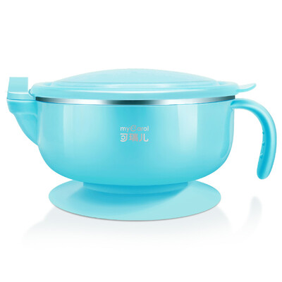 

MyCarol Childrens Tableware Newborn Baby Stainless Steel Water Insulation Bowl Coral Blue MC-508