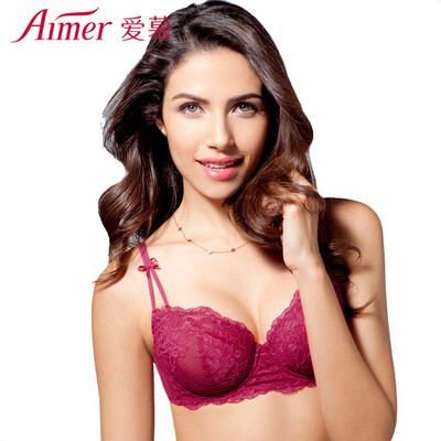 

Aimer Aimer bra 34 cup sexy bud silk mesh eyes slim models gather ladies underwear AM13DF1 wine red B70