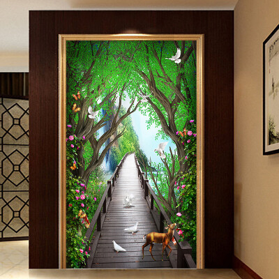 

Custom 3D Mural Wallpaper Forest Wooden Bridge Elk Flower Vine Fresco Living Room Hotel Entrance Background Wall Paper 3 D Mural