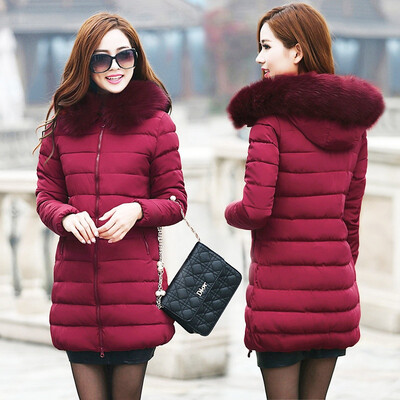 

2017 New Womens Fashion Wool Collar Winter Thicken Warm Down Jacket Cotton-padded Jacket