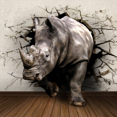 

3D Lifelike Animal Mural Wallpaper Customized Rhino Lion Elephants Non-Woven Fabric Wall Mural New Photo Wallpaper Home Decor