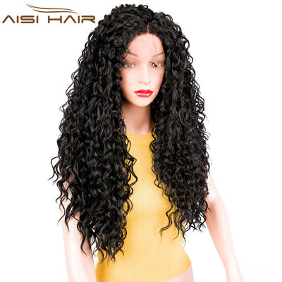

AISI HAIR 26 "Длинный вьющийся черный кружевной передний синтетический парик с детскими афроамериканскими плетеными париками для ж
