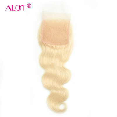 

ALot Human Hair 44 inch Lace Closure Body Wave Color 613 Peruvian Virgin Body Wavy Closure Free Part Light Blonde