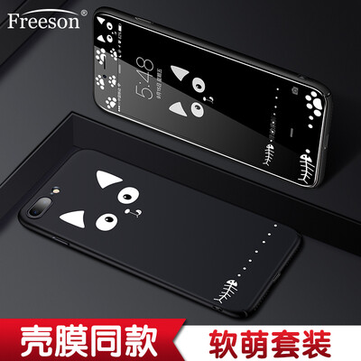 

Freeson Apple iPhone7 Plus & 8 Plus Mobile Shell Cartoon Steel Film Scrub Painting Wave Мужчины и женщины 5.5-дюймовый защитный чехол + комплект из стеклянной пленки Pouting Cat - черный