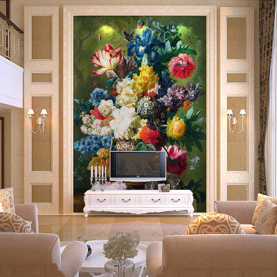 

Custom Any Size Mural Wallpaper European Style Romantic Beautiful Oil Painting Flowers Mural Hotel Living Room Entrance Fresco